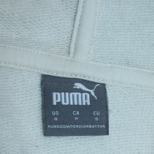 Puma Women White Small Pullover Hoodie Cotton Logo Relaxed Fit