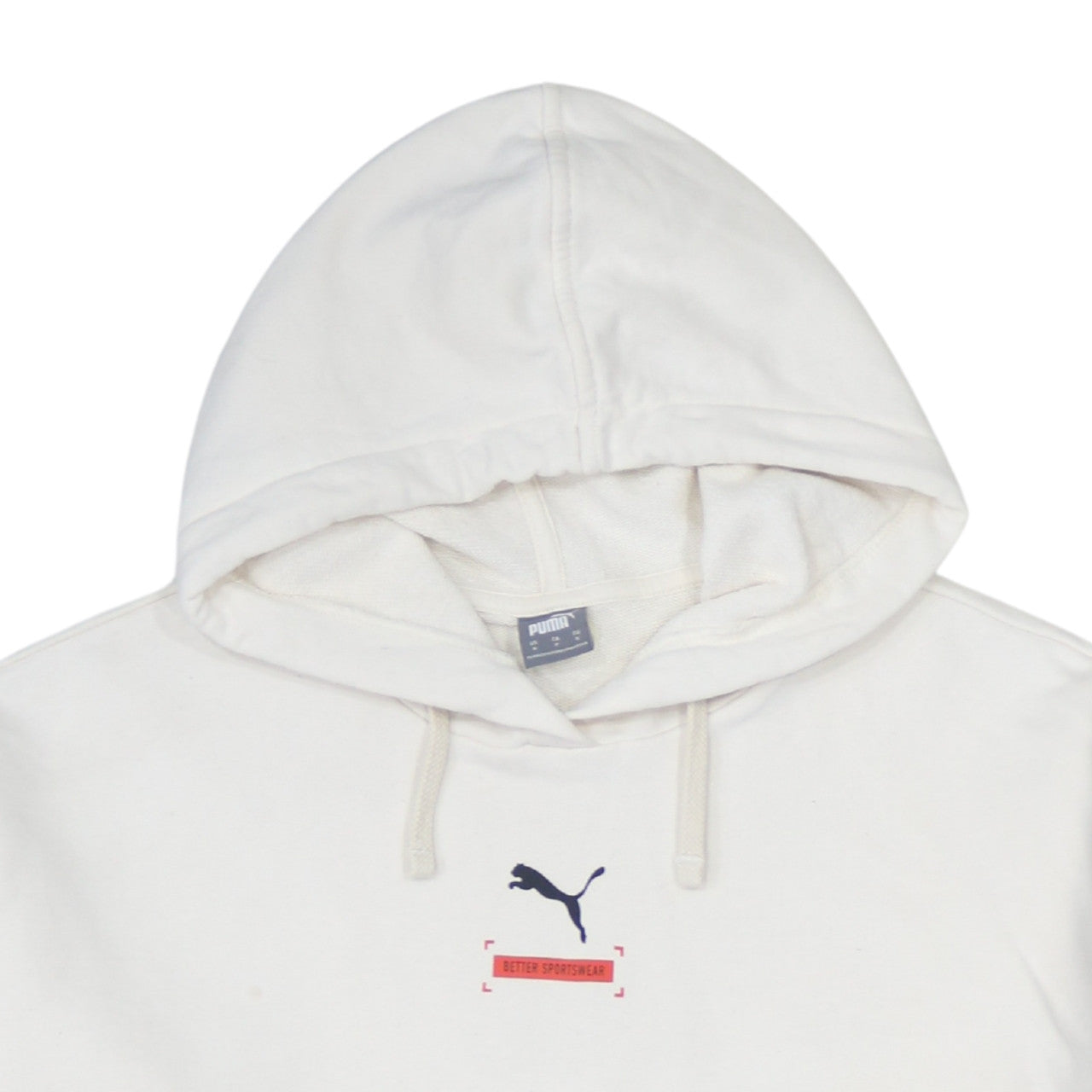 Puma Women White Small Pullover Hoodie Cotton Logo Relaxed Fit