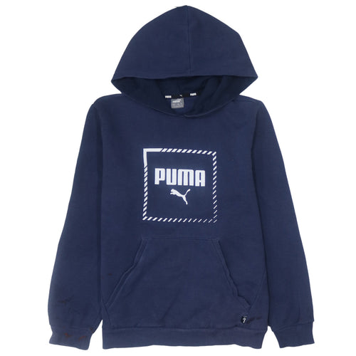 Puma Teens Blue Pullover Hoodie L Logo Fleece Sweatshirt