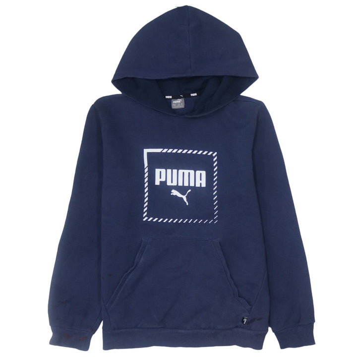 Puma Teens Blue Pullover Hoodie L Logo Fleece Sweatshirt