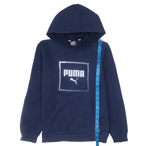 Puma Teens Blue Pullover Hoodie L Logo Fleece Sweatshirt