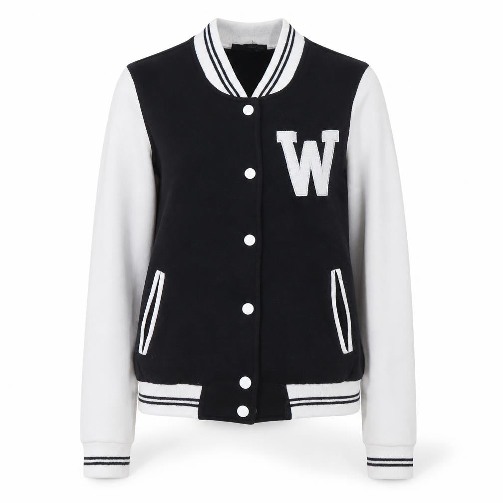 Front view of Tally Weijl Women's Black Varsity Jacket, size 6