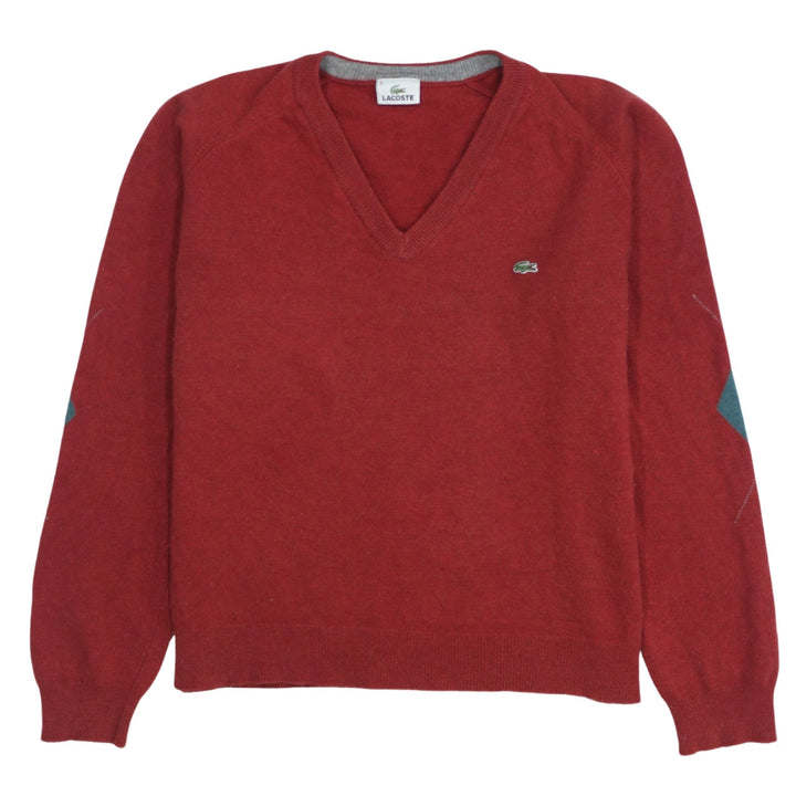 Lacoste Men's Red Wool Blend V-Neck Jumper XL Classic Knit
