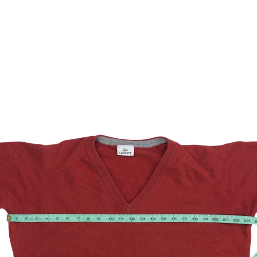 Lacoste Men's Red Wool Blend V-Neck Jumper XL Classic Knit
