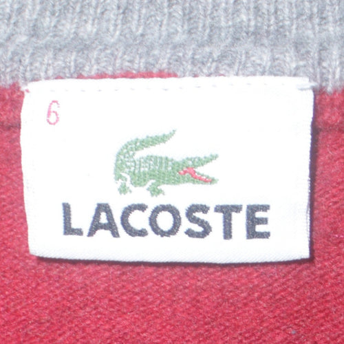 Lacoste Men's Red Wool Blend V-Neck Jumper XL Classic Knit
