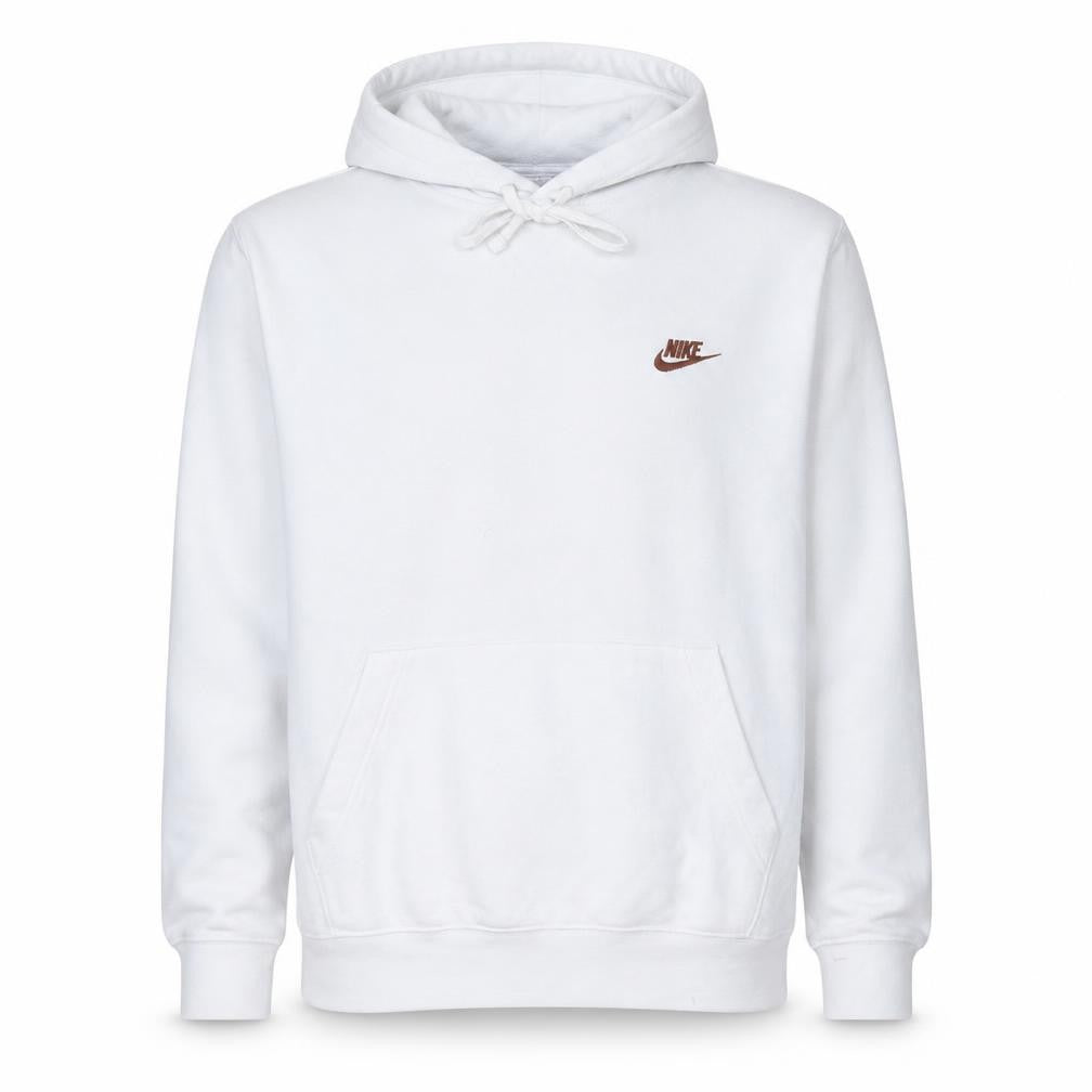 Front view of Nike Men's White Pullover Hoodie Medium Logo Sportswear