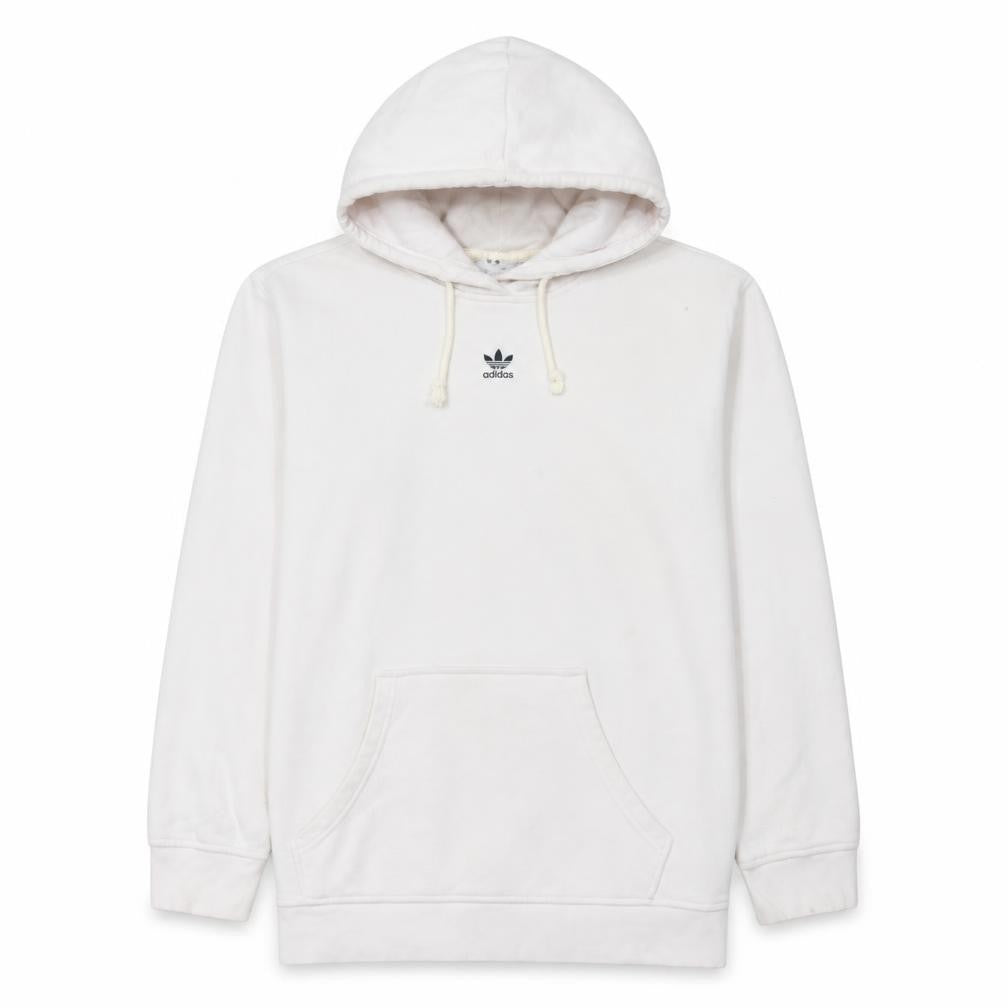 Front view of Adidas Men's White Pullover Hoodie L Logo Fleece Sweatshirt