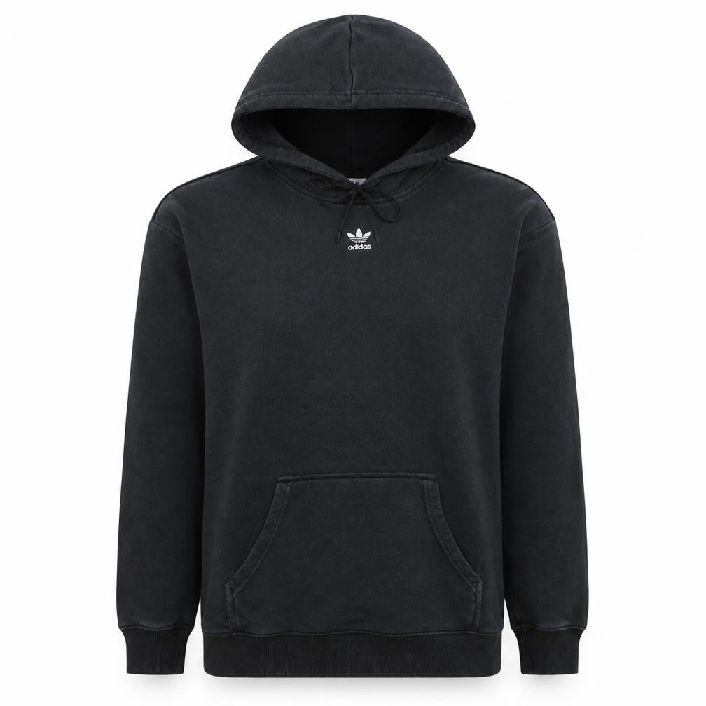 Front view of Adidas women’s black pullover hoodie, size UK 10, cotton casual sweatshirt