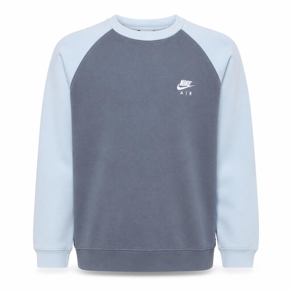 Front view of Nike boys’ blue air fleece pullover sweatshirt, size 13-14, years