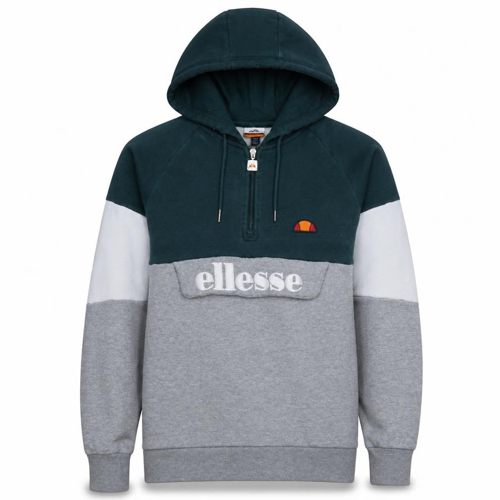 Front view of Ellesse Men's Grey Colour Block 1/2 Zip Hoodie, size S