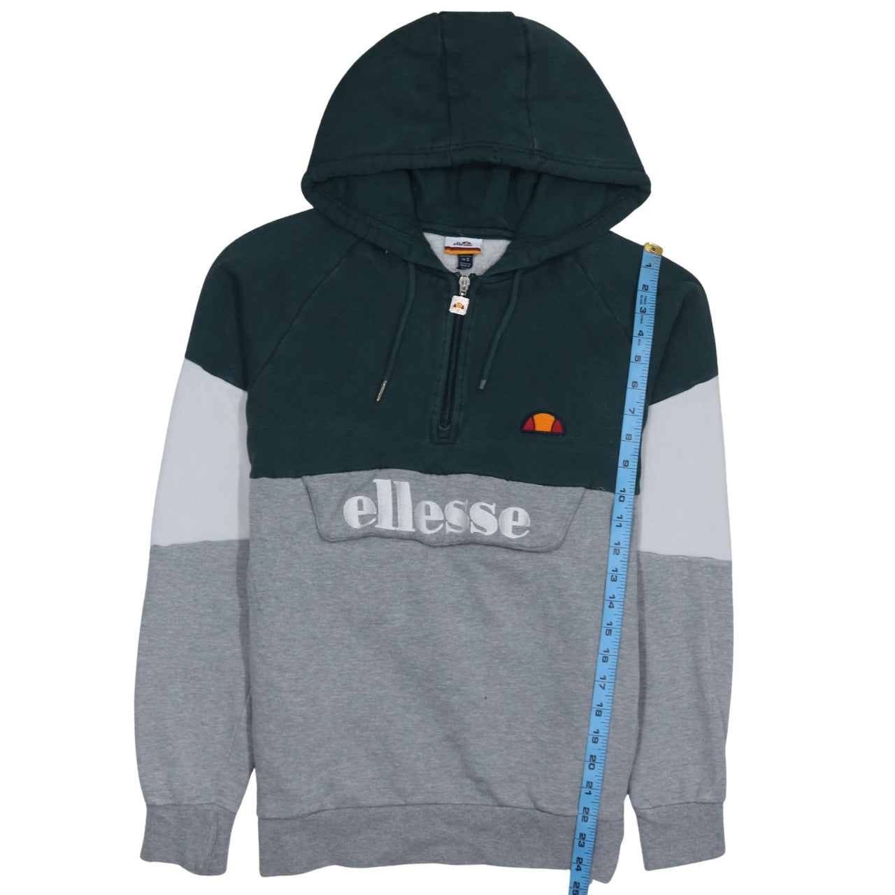 Ellesse Men's Grey Colour Block 1/2 Zip Hoodie Size S