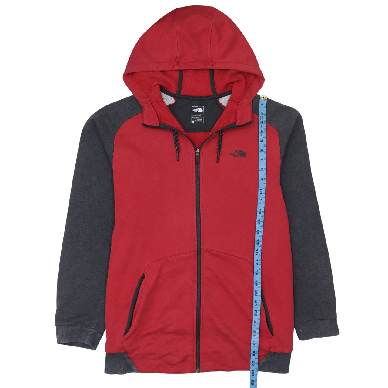 The North Face Mens Red Grey Full Zip Hoodie XL FlashDry Cotton Blend
