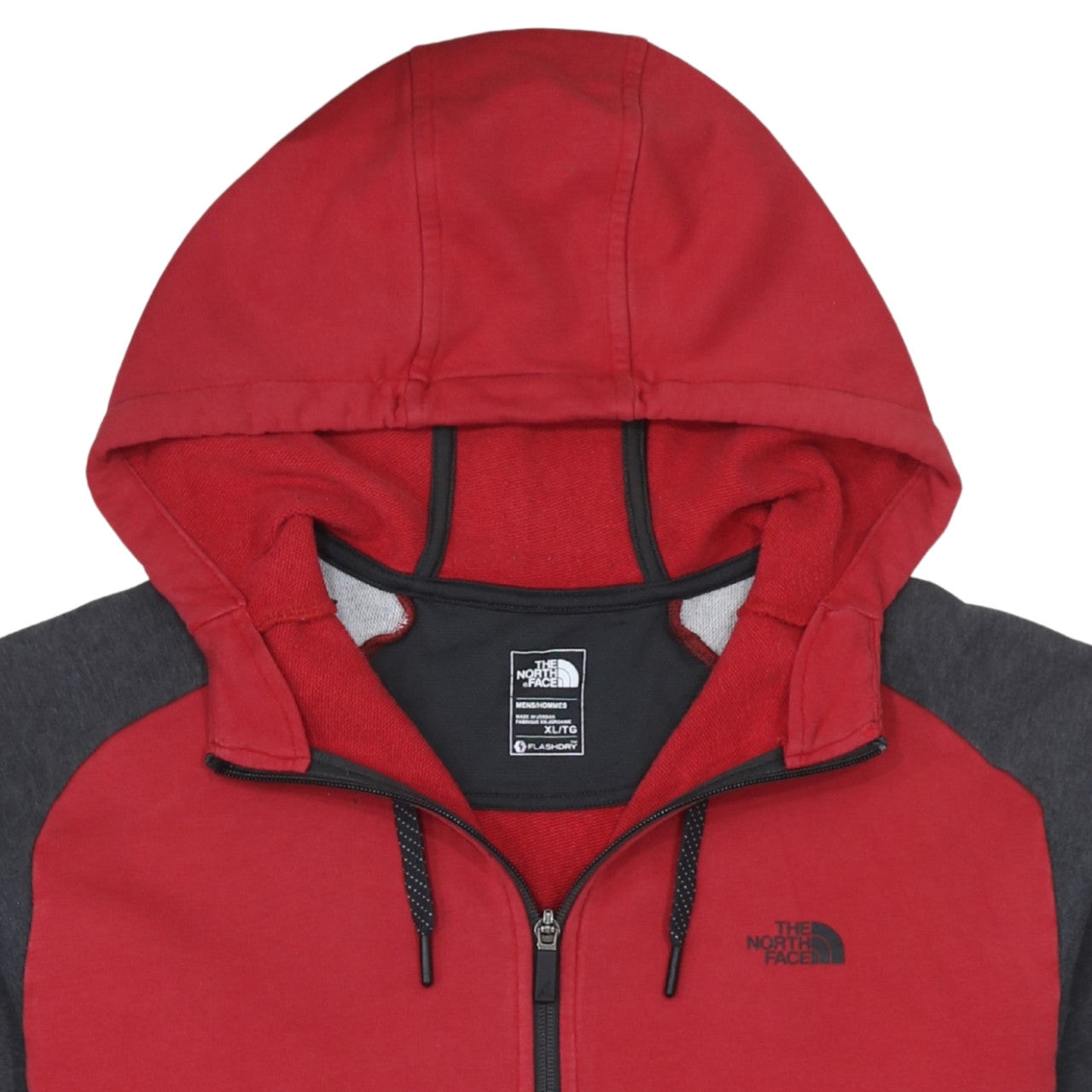 The North Face Mens Red Grey Full Zip Hoodie XL FlashDry Cotton Blend