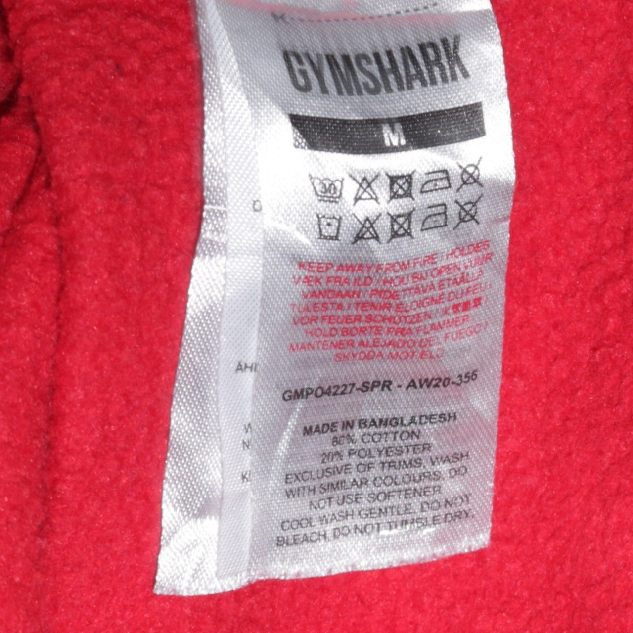 Gymshark Mens Red Pullover Hoodie Size M Regular Fit Sportswear