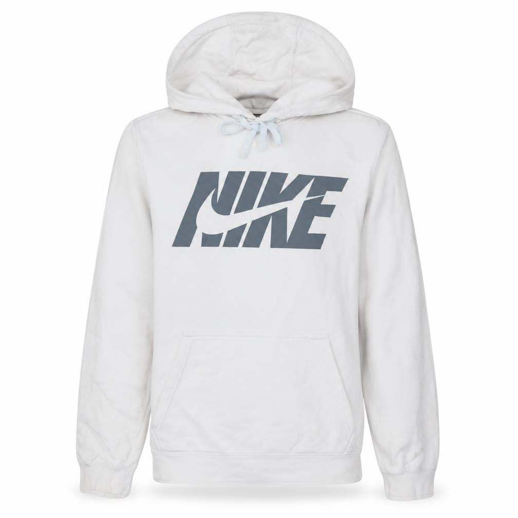 Front view of Nike Men's White Pullover Hoodie S Regular Fit Graphic Logo