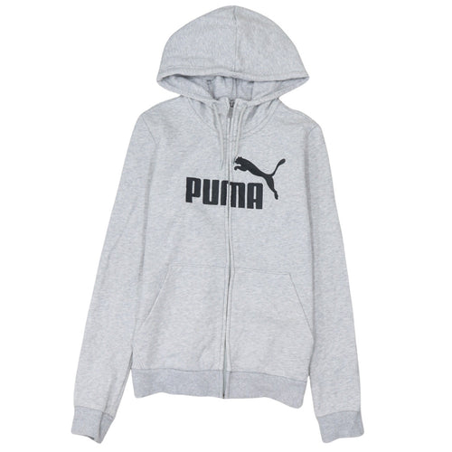 Puma Womens Grey Full Zip Hoodie Size 10 Logo Hooded Sweatshirt