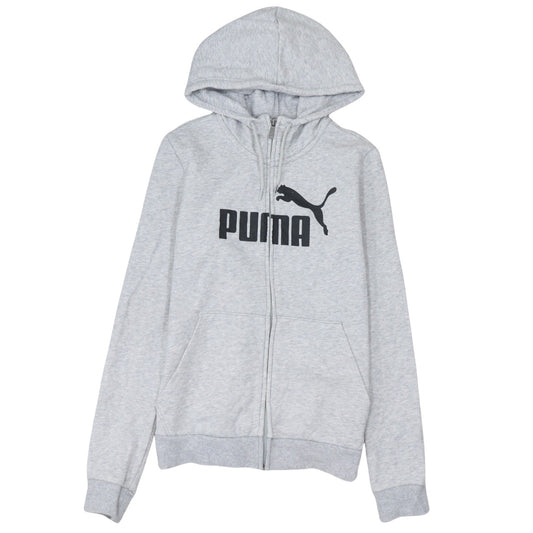 Puma Womens Grey Full Zip Hoodie Size 10 Logo Hooded Sweatshirt