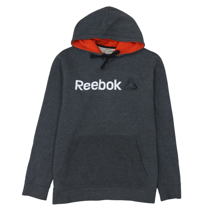 Reebok Men's Grey Hoodie L Pullover Logo Cotton Blend Warm Sweatshirt