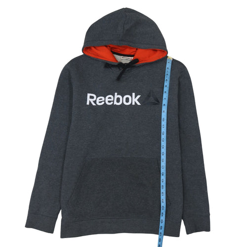 Reebok Men's Grey Hoodie L Pullover Logo Cotton Blend Warm Sweatshirt