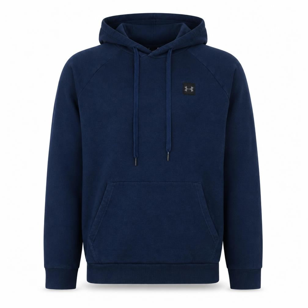 Front view of Under Armour Men's Blue Pullover Hoodie, size L, Regular Fit