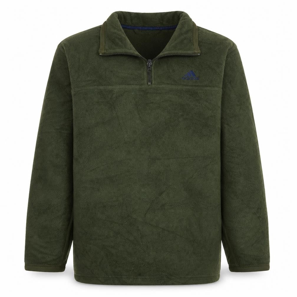 Front view of Adidas Men's Green Fleece 1/4 Zip Pullover Sweatshirt M