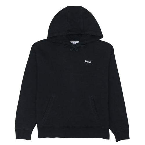 Fila Women Black Pullover Hoodie Medium Cotton Blend Casual