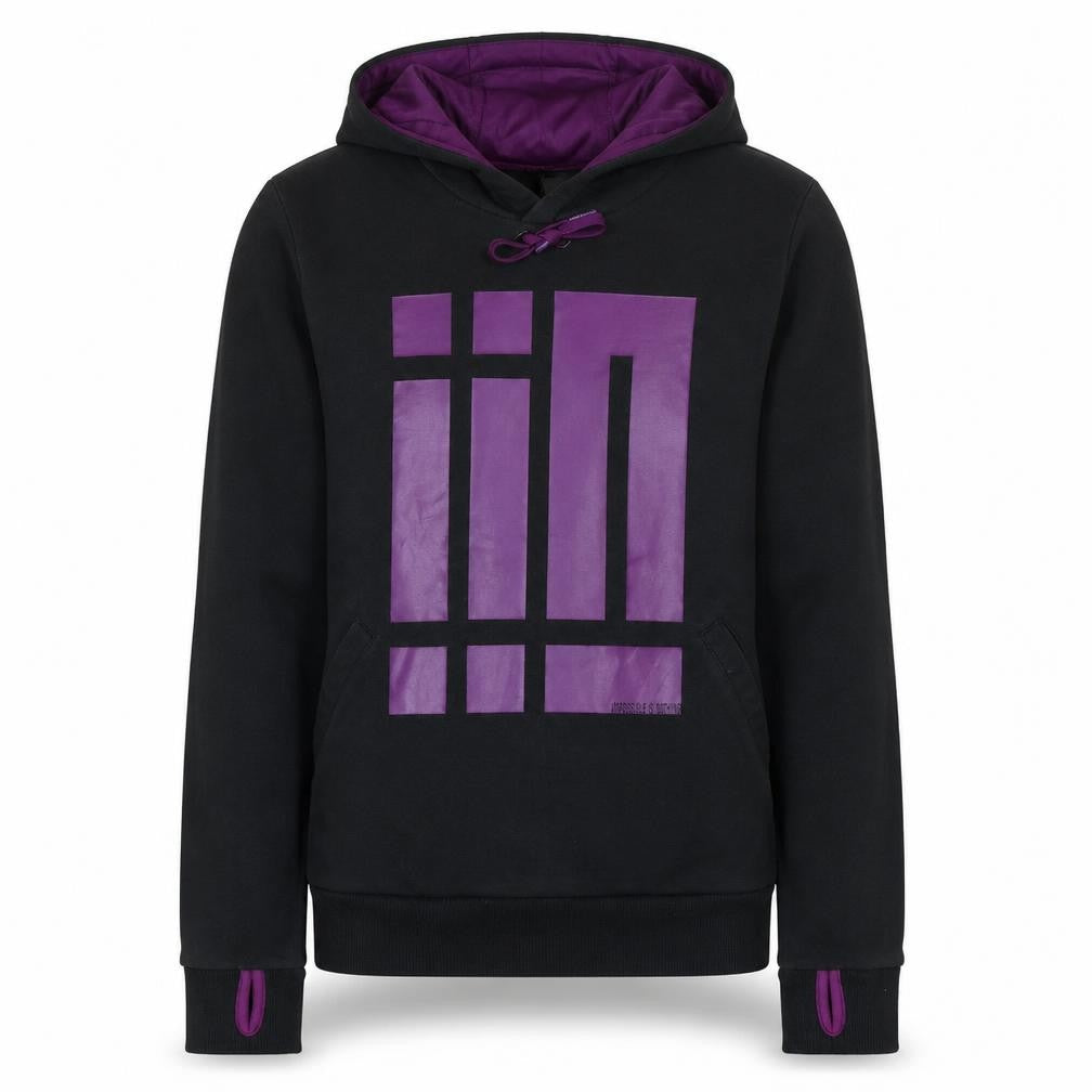 Front view of Adidas Men's Black Purple Pullover Hoodie Graphic Print, size M