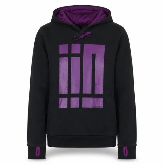 Front view of Adidas Men's Black Purple Pullover Hoodie Graphic Print, size M