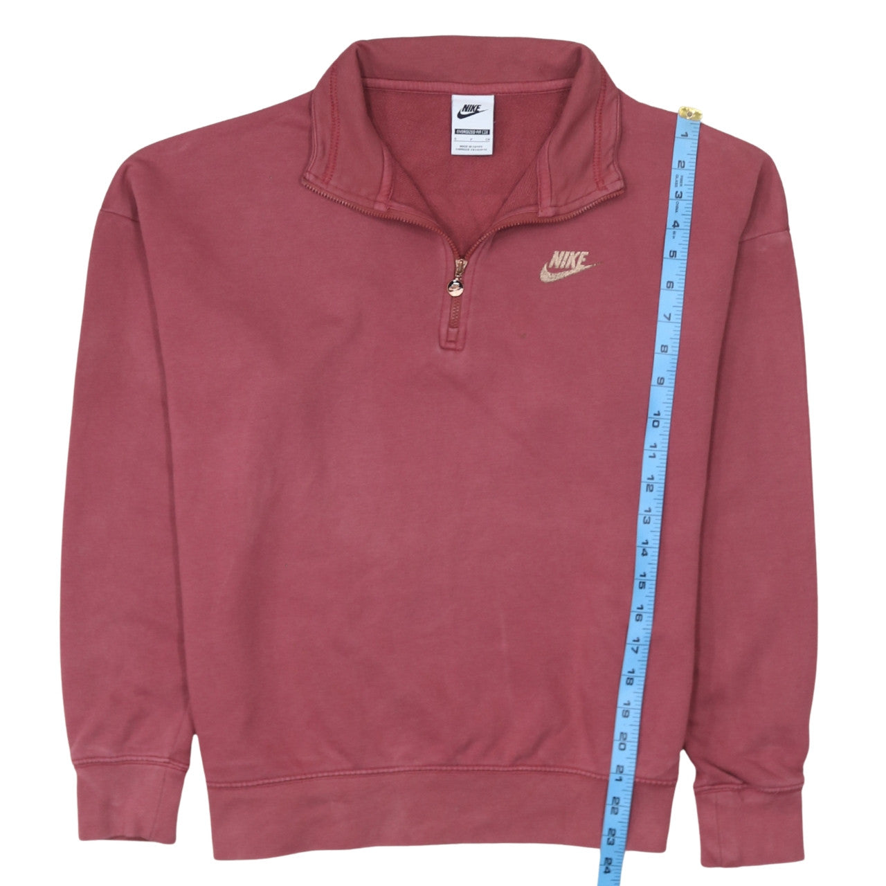 Nike Womens Pink 1/4 Zip Oversized Sweatshirt S Cotton Blend