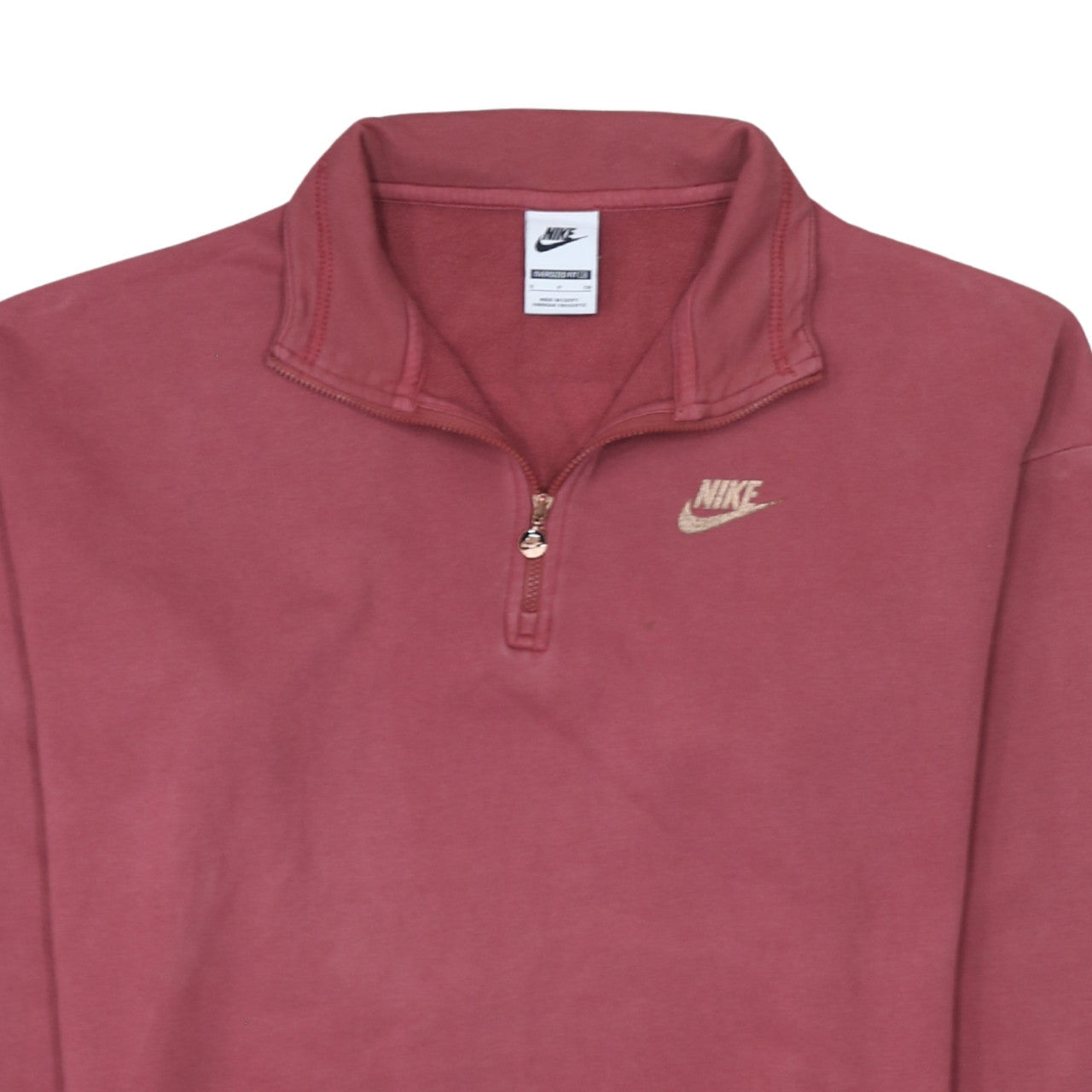 Nike Womens Pink 1/4 Zip Oversized Sweatshirt S Cotton Blend