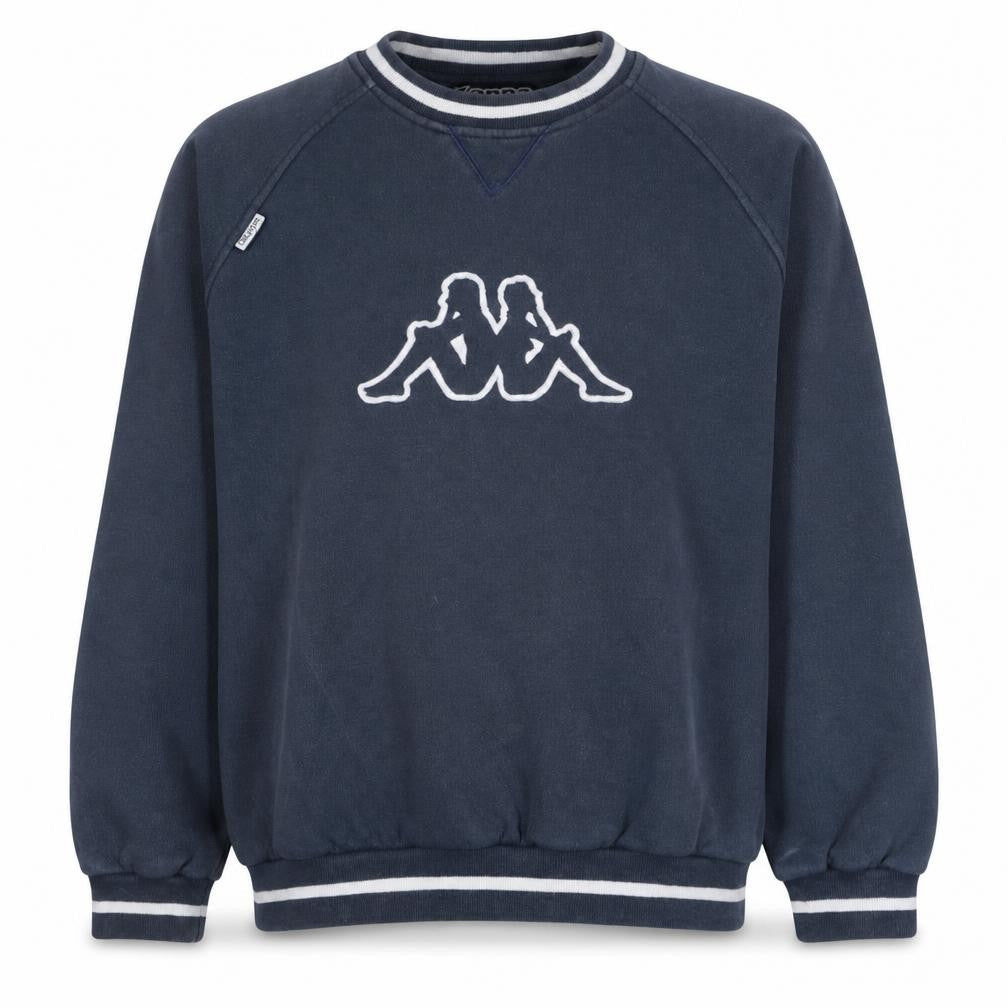 Front view of Kappa Men Blue Logo Pullover Sweatshirt Small Crew Neck