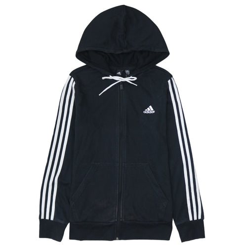 Adidas Women Black Full Zip Hoodie Medium UK 12-14 Cotton Blend
