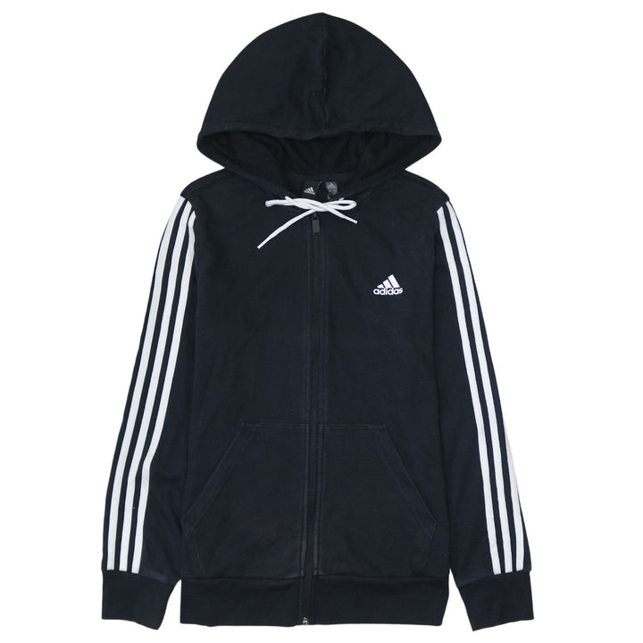 Adidas Women Black Full Zip Hoodie Medium UK 12-14 Cotton Blend