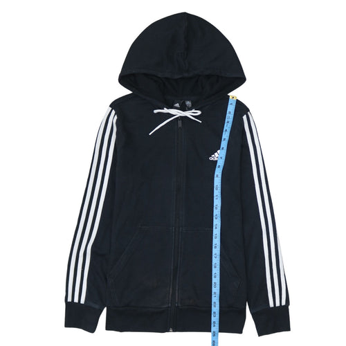 Adidas Women Black Full Zip Hoodie Medium UK 12-14 Cotton Blend