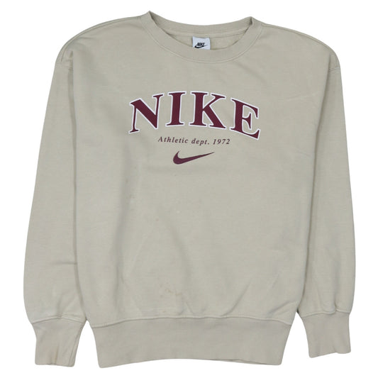 Nike Womens Beige XS Pullover Sweatshirt Crew Neck Logo Print