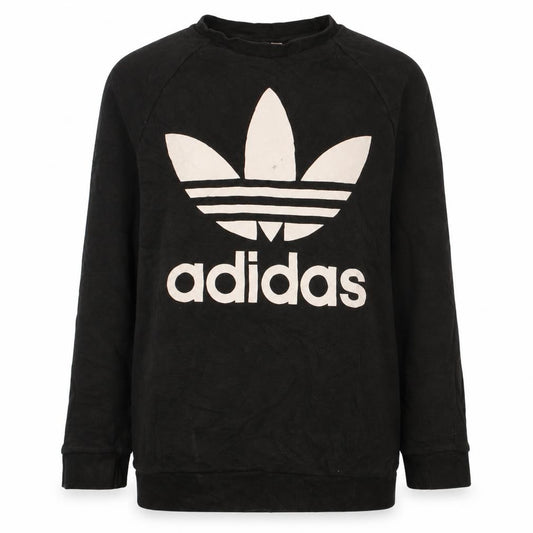 Front view of Adidas women’s black crew neck pullover sweatshirt, size UK 14