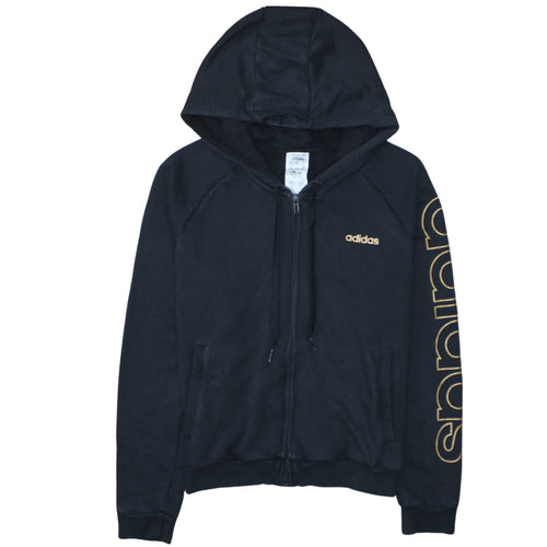 Adidas Women Black Full Zip Hoodie Size 12-14 Hooded Sweatshirt