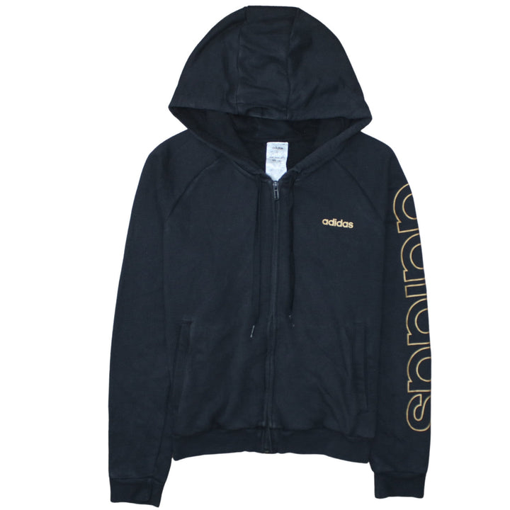 Adidas Women Black Full Zip Hoodie Size 12-14 Hooded Sweatshirt
