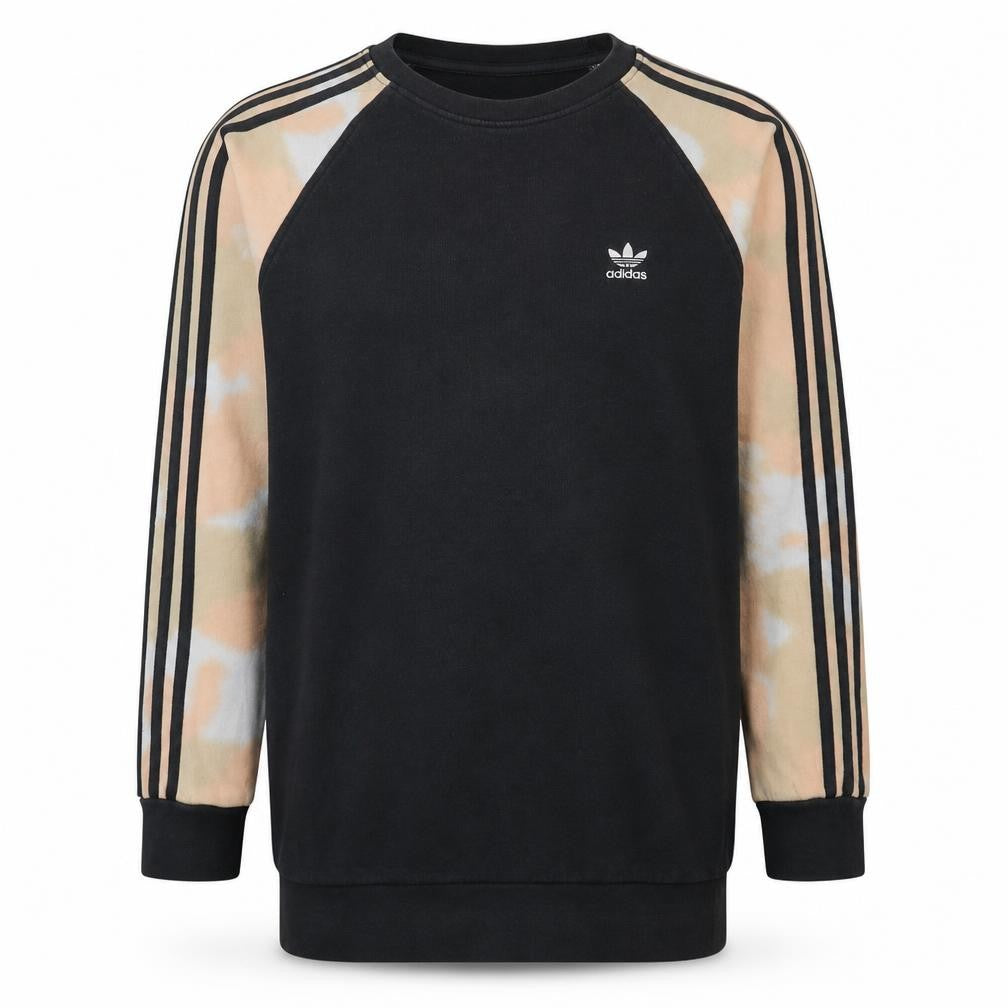 Front view of Adidas Men's Black XL Pullover Sweatshirt with Logo Striped Long Sleeves