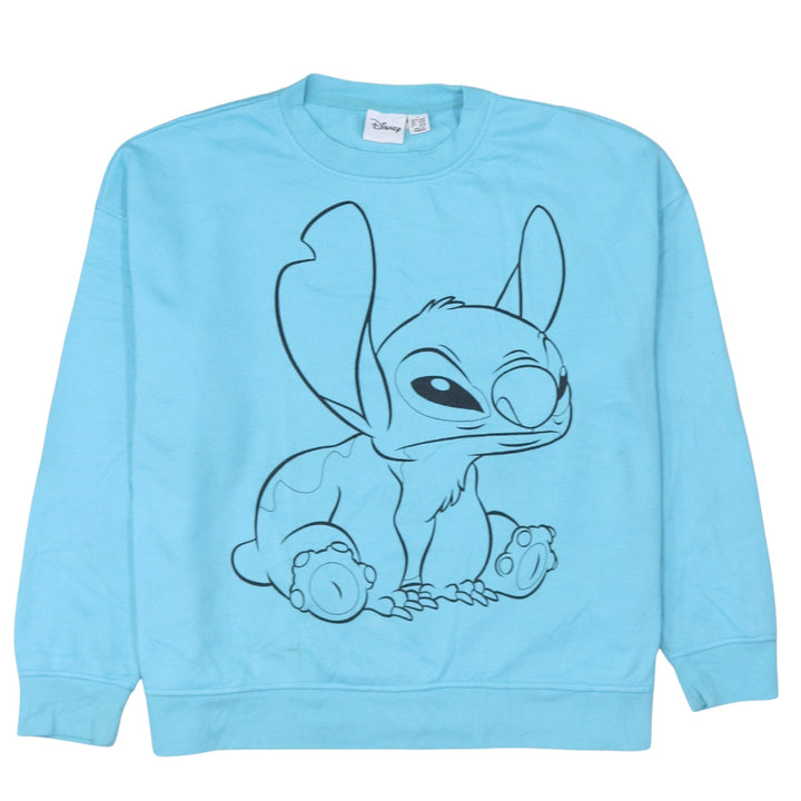 Disney Women Blue Stitch Sweatshirt L Crew Neck Pullover
