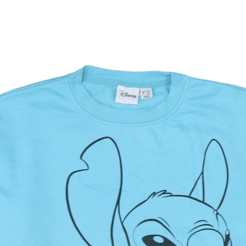 Disney Women Blue Stitch Sweatshirt L Crew Neck Pullover