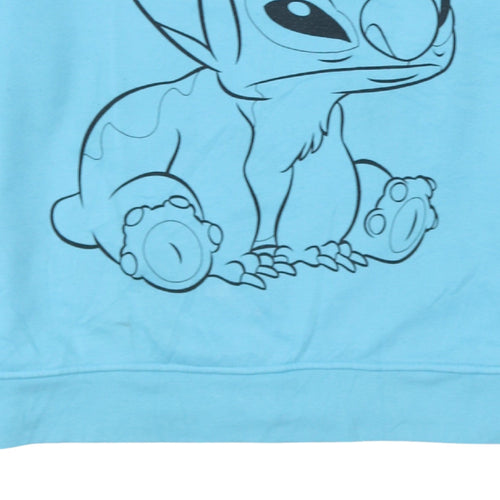 Disney Women Blue Stitch Sweatshirt L Crew Neck Pullover