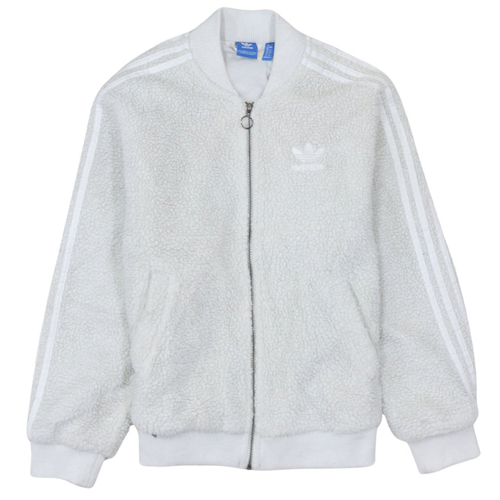 Adidas Womens White Fleece Lined Track Jacket Size 12 Regular Fit