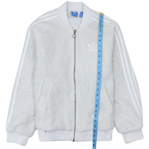 Adidas Womens White Fleece Lined Track Jacket Size 12 Regular Fit