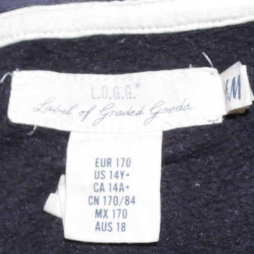 H&M Boys Blue Pullover Hoodie NYC Logo 16 Years Cotton Blend