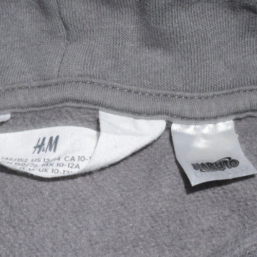H&M Boys Grey Naruto Anime Pullover Hoodie 11-12 Years Graphic Fleece