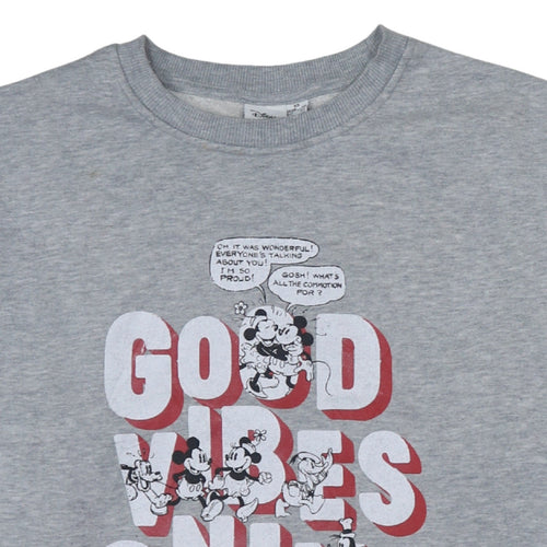 Disney Primark Womens Grey XS Sweatshirt Mickey Mouse Good Vibes Only