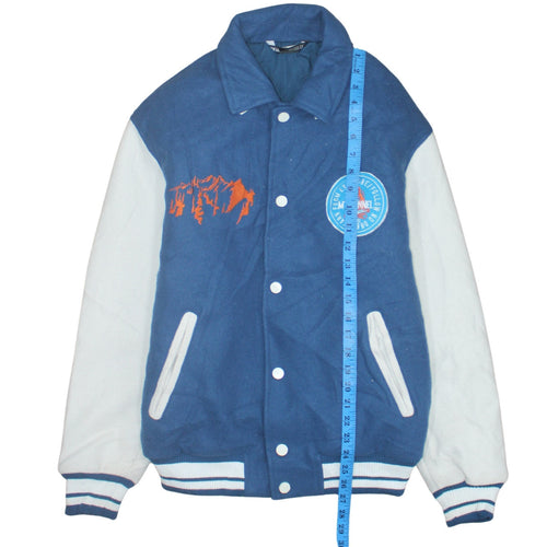 Zara Men Blue Varsity Jacket Size S Embroidered Fleece Lined