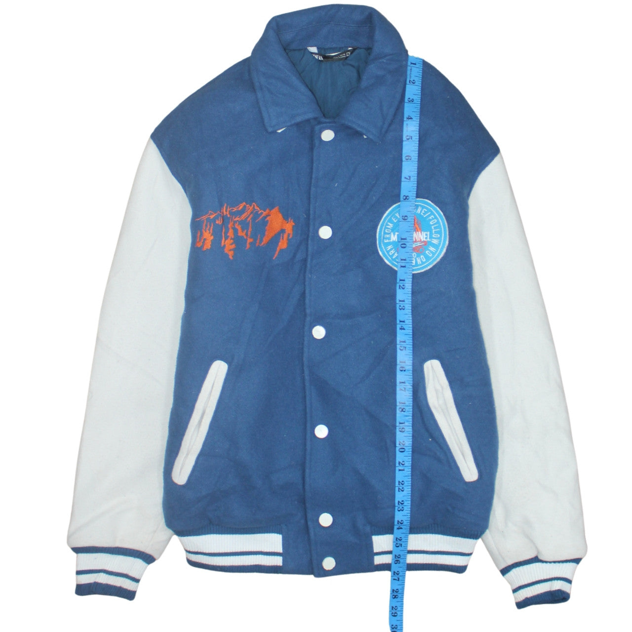 Zara Men Blue Varsity Jacket Size S Embroidered Fleece Lined
