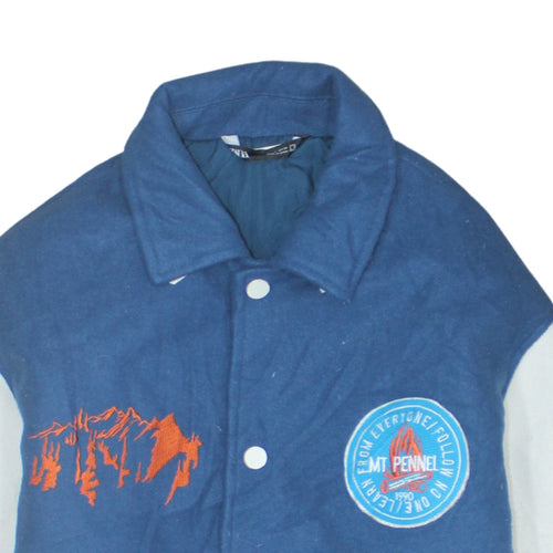 Zara Men Blue Varsity Jacket Size S Embroidered Fleece Lined